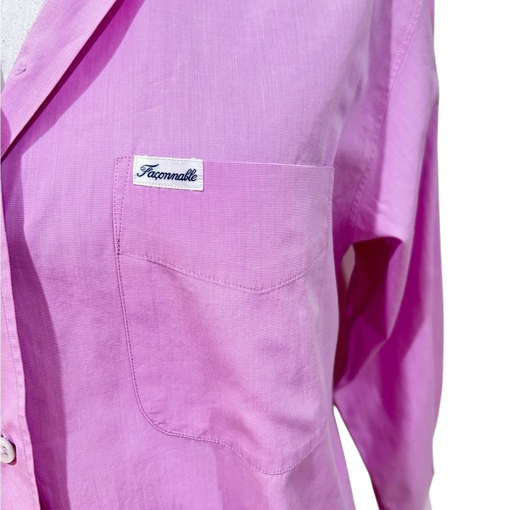 Faconnable pink Button-Down Shirt cotton chest pocket designed in France medium - Picture 5 of 8